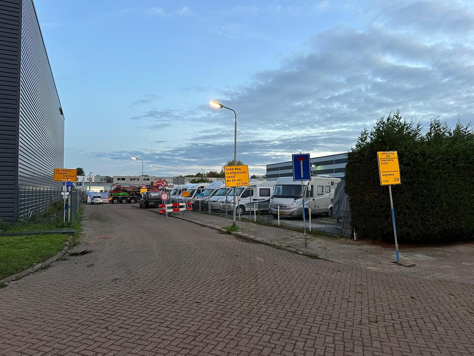 Afsluiting Lagosweg (vanaf sadatweg) + toegang camper service