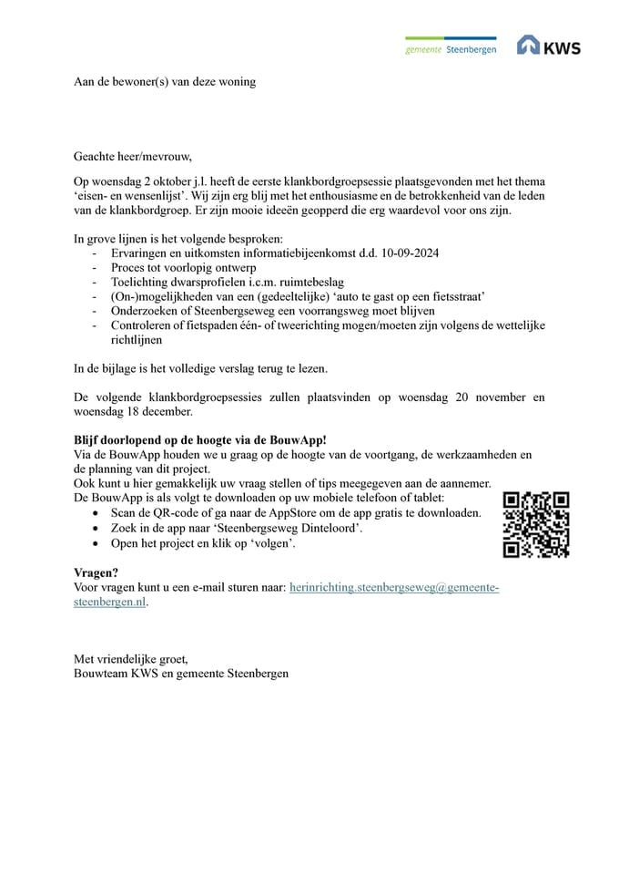 Terugkoppeling klankbordgroep bijeenkomst 2 oktober 2024