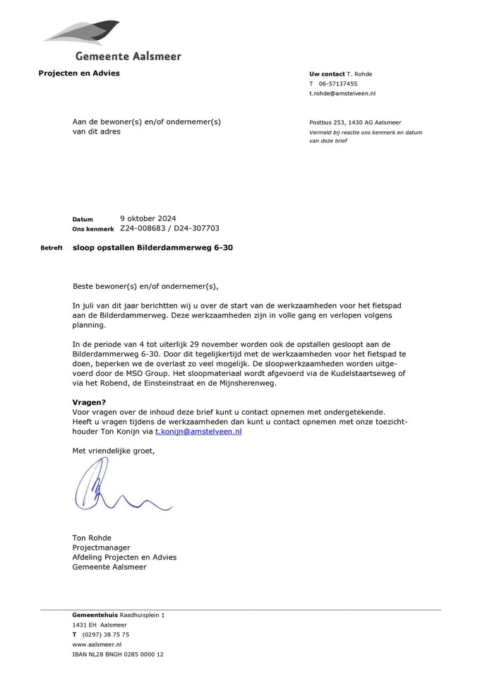 Sloop brief - Gemeente