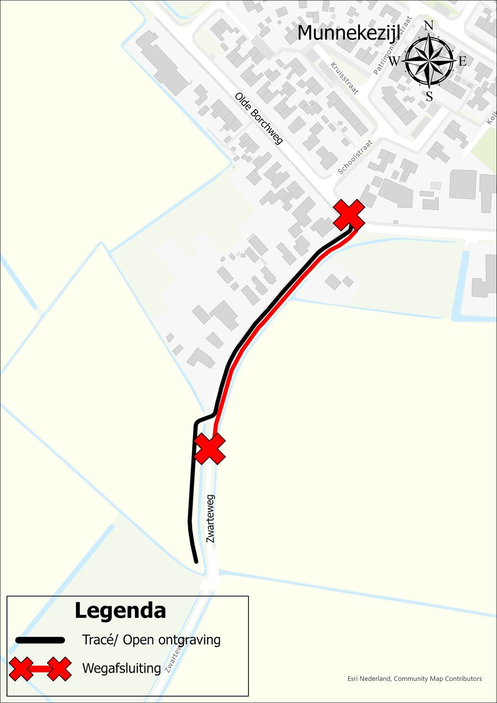 Locatie wegafsluiting Zwarteweg