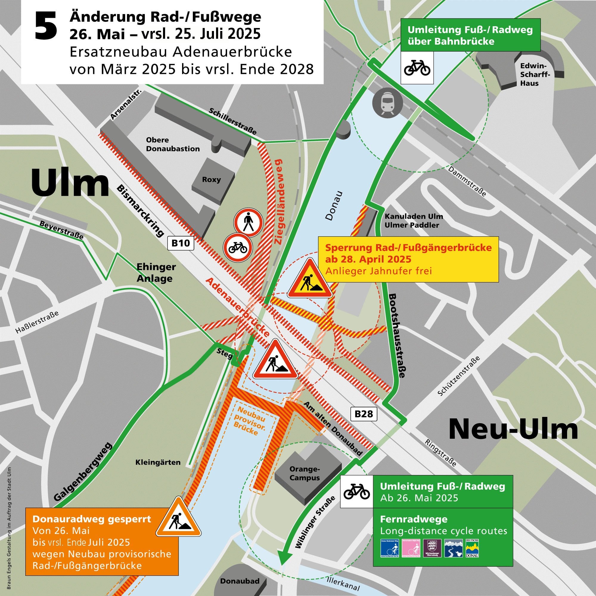 Adenauerbrücke: Sperrungen Geh- und Radwege