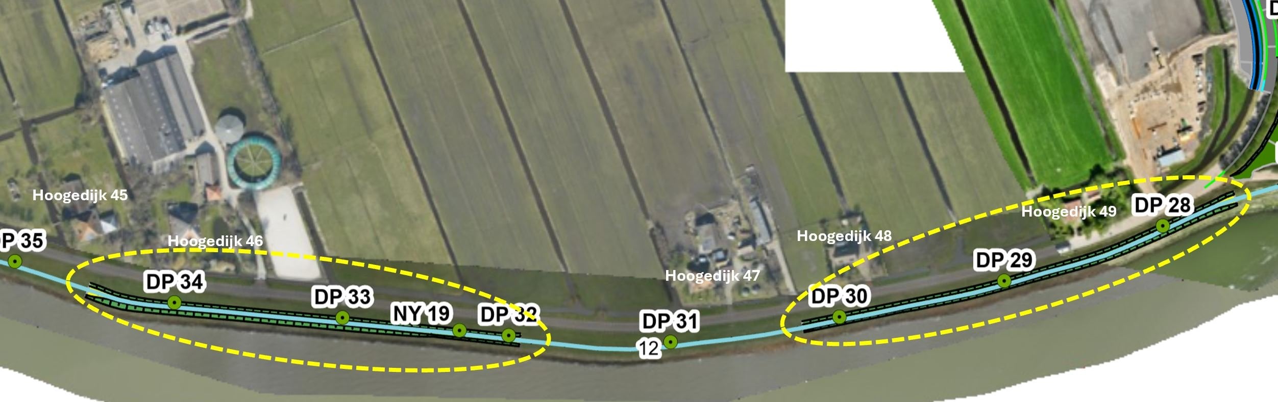 Met geel omcirkeld de locaties