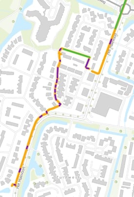 •	Oranje: open ontgraving
•	Paars: mantelbuizen 
•	Groen: gestuurde boringen