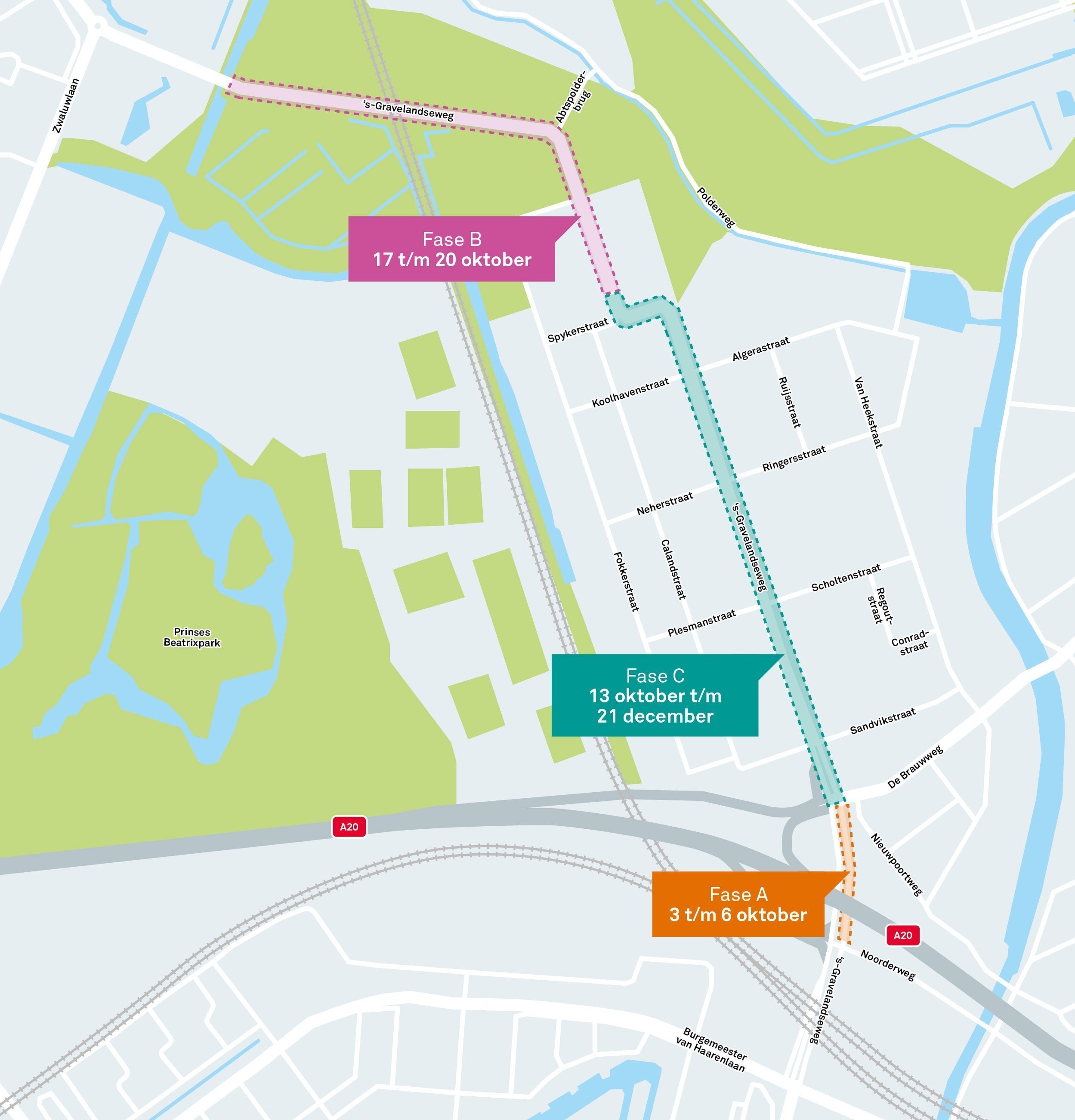 schematische afbeelding van werkzaamheden herinrichting-sgravelandseweg