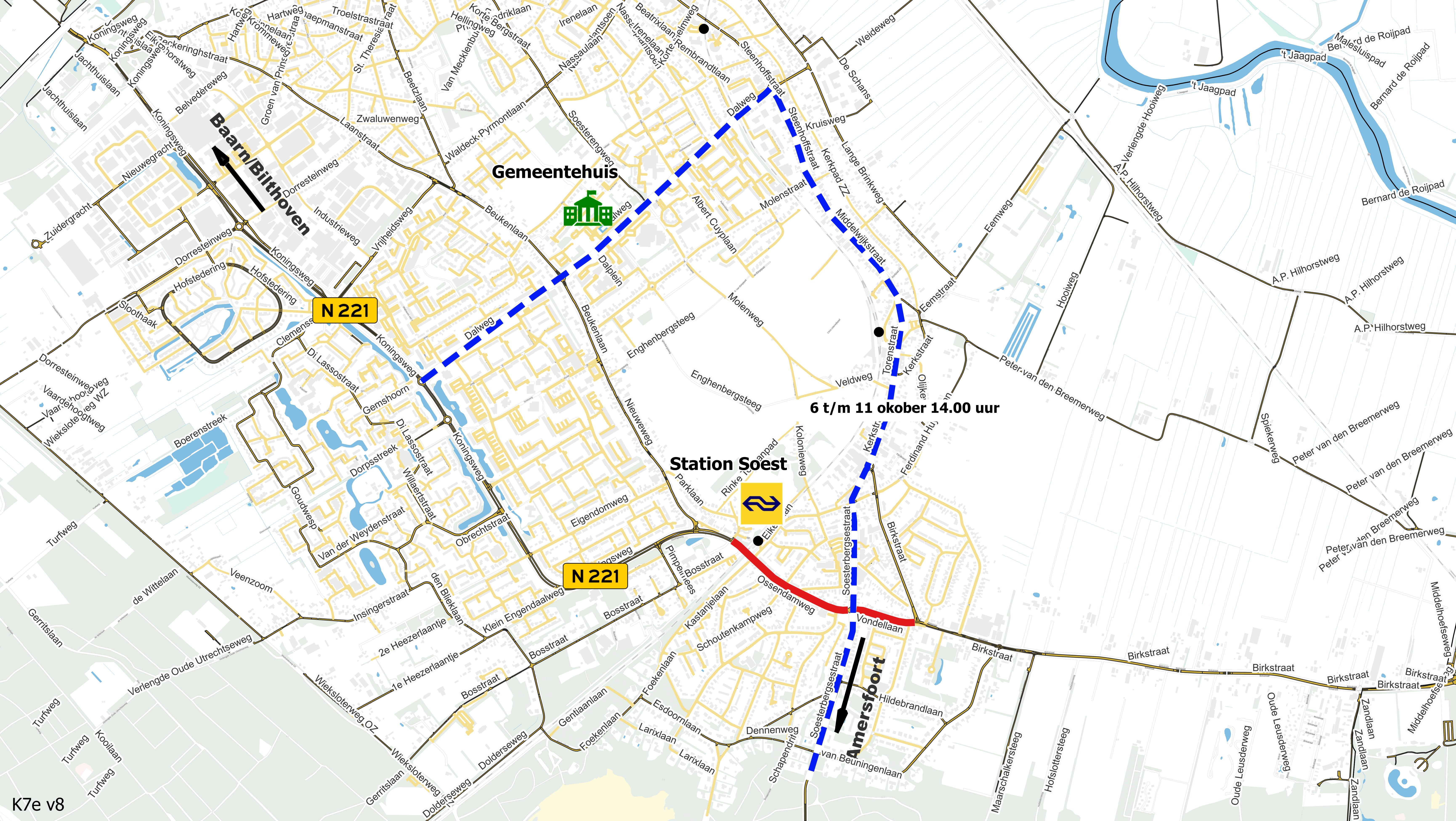 Omleidingsroute binnen Soest en richting A'foort
