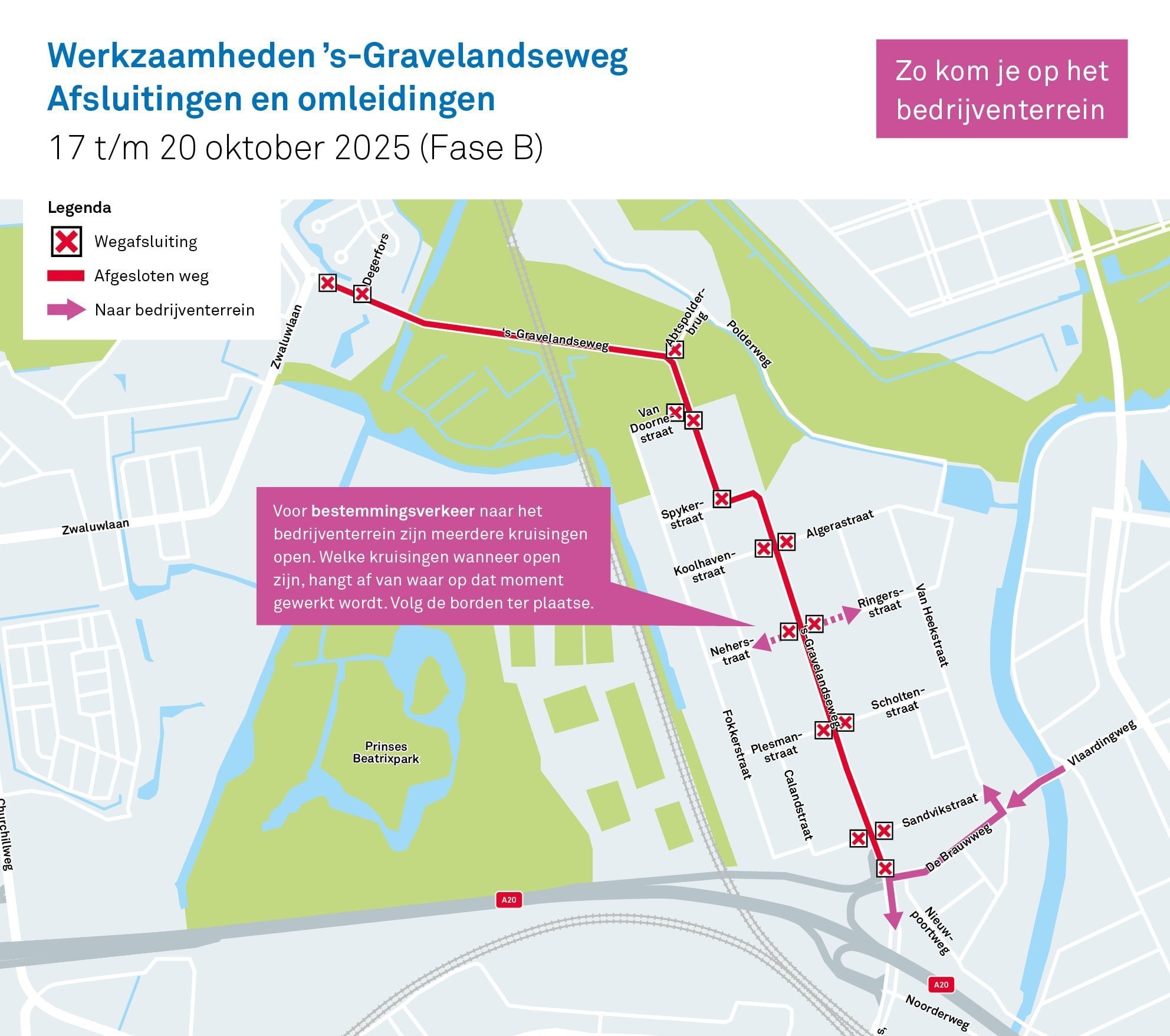 Plattegrond werkzaamheden 's-Gravelandseweg Afsluitingen en omleidingen (Fase B)