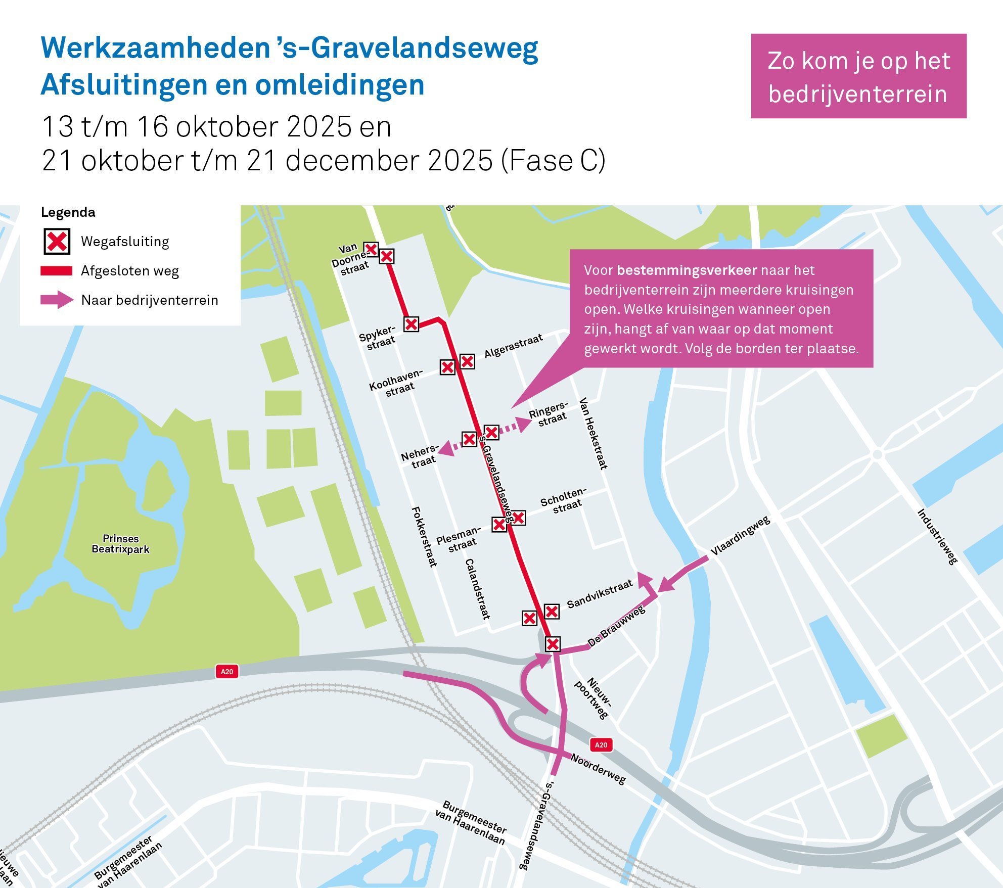 Plattegrond werkzaamheden 's-Gravelandseweg Afsluitingen en omleidingen (Fase C)
