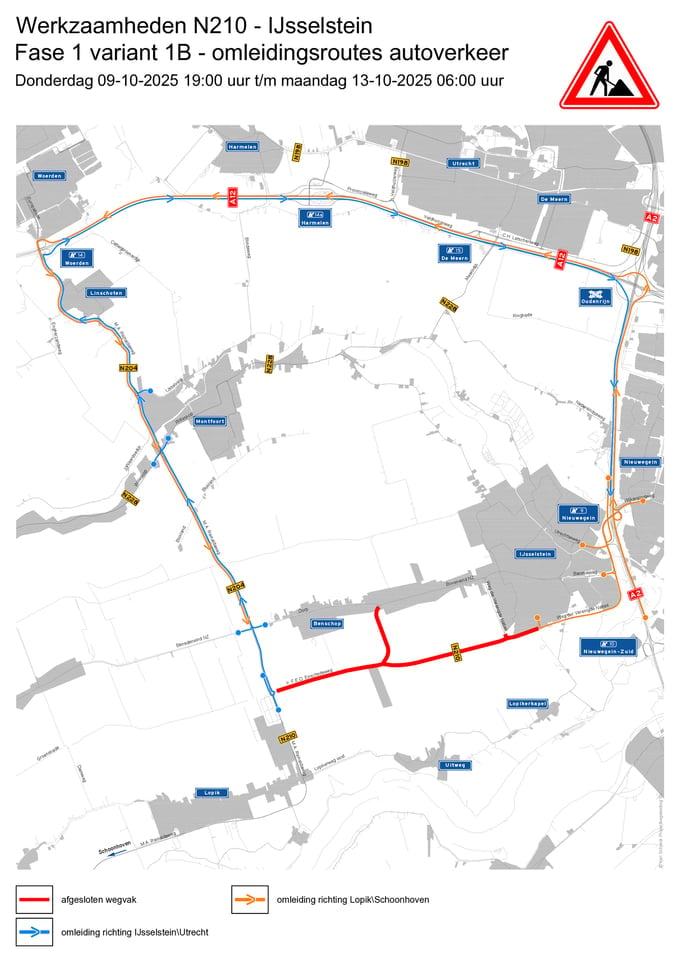 Omleidingsroute afsluiting rotonde Benschop