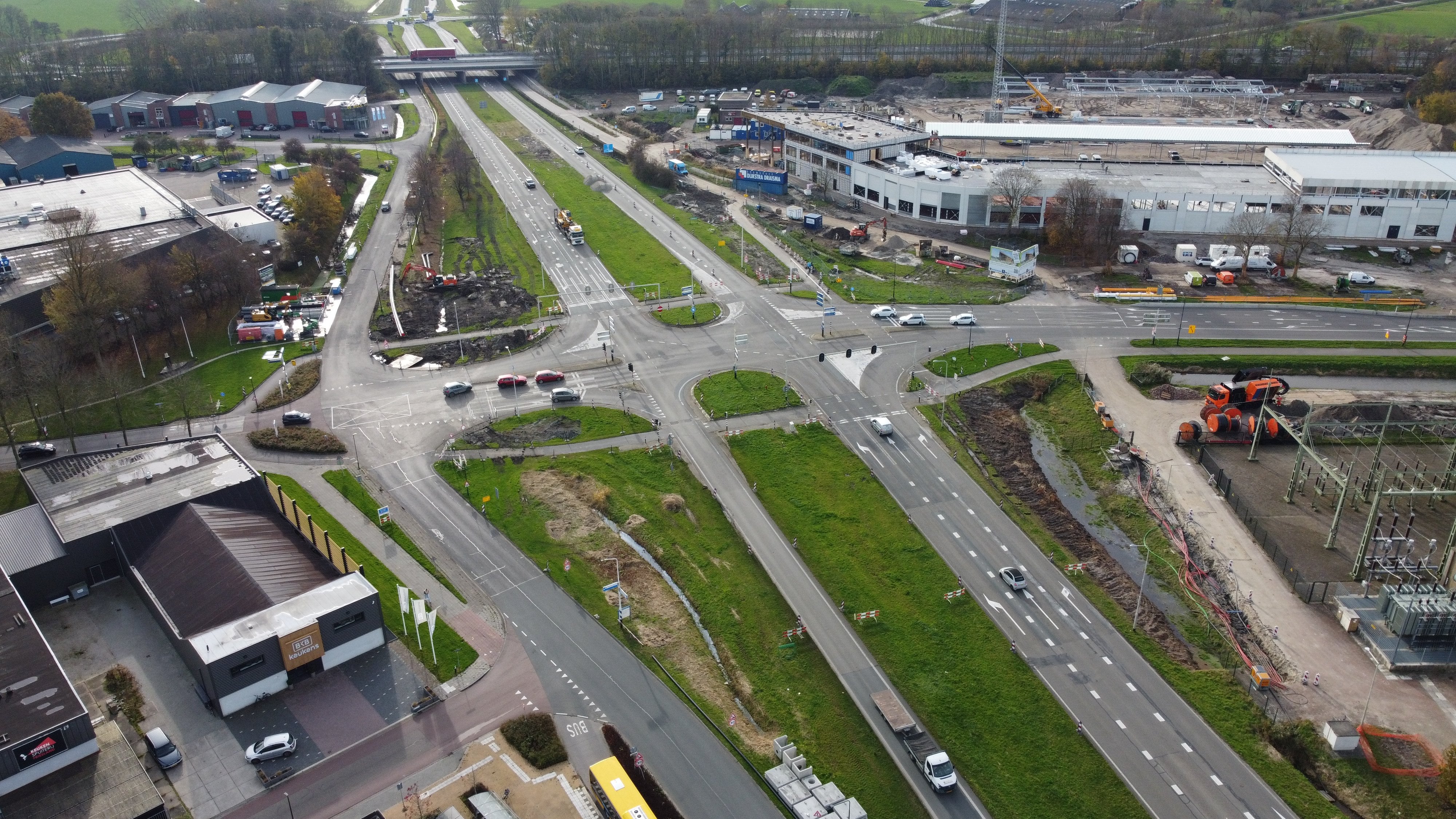 Een luchtfoto bij de start van de voorbereidende werkzaamheden