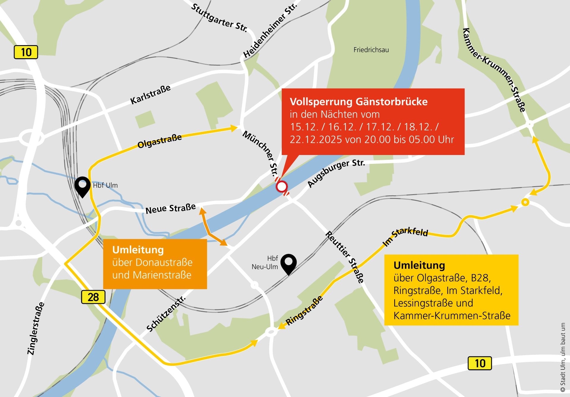 Gänstorbrücke: Nächtliche Vollsperrungen