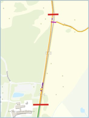 Figuur 1: N512 tussen de Duinweg en de inrit van Horizon Jeugdzorg tijdelijk afgesloten voor verkeer in de richting van noord → zuid.