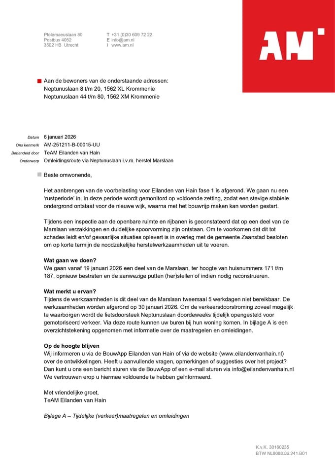 Informatiebrief omwonenden Neptunuslaan.
