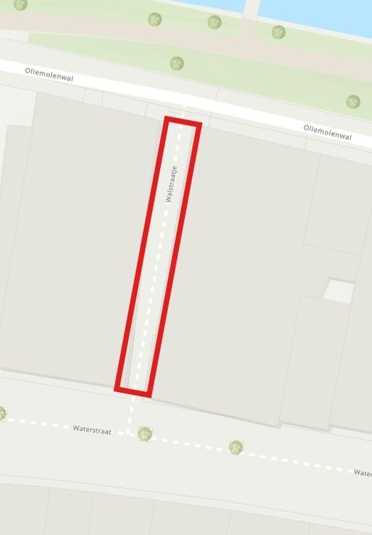 Op de afbeelding staat het Walstraatje aangegeven met een rode rechthoek.