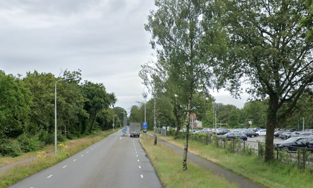 Op de afbeelding is de Gilzerbaan te zien. Je ziet in ieder geval 2 bomen tussen de weg en het fietspad die gekapt gaan worden. Dit is een oudere foto.