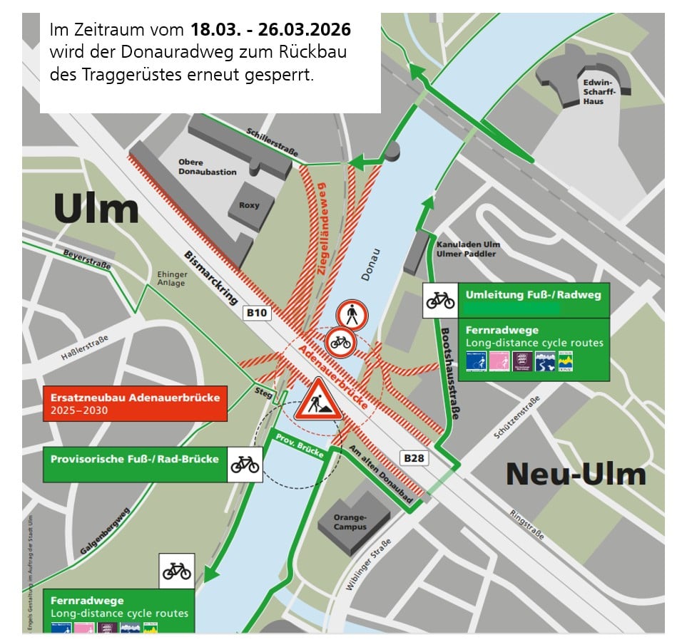 Sperrung Donauradweg v. 18. -26.03.2026