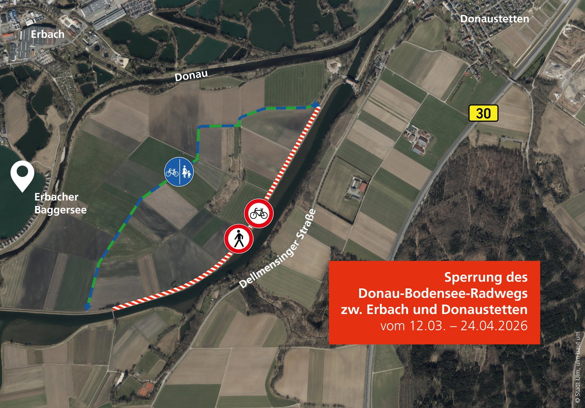 Donau-Bodensee-Radweg: Sperrung vom 12.3. bis 24.04.2026