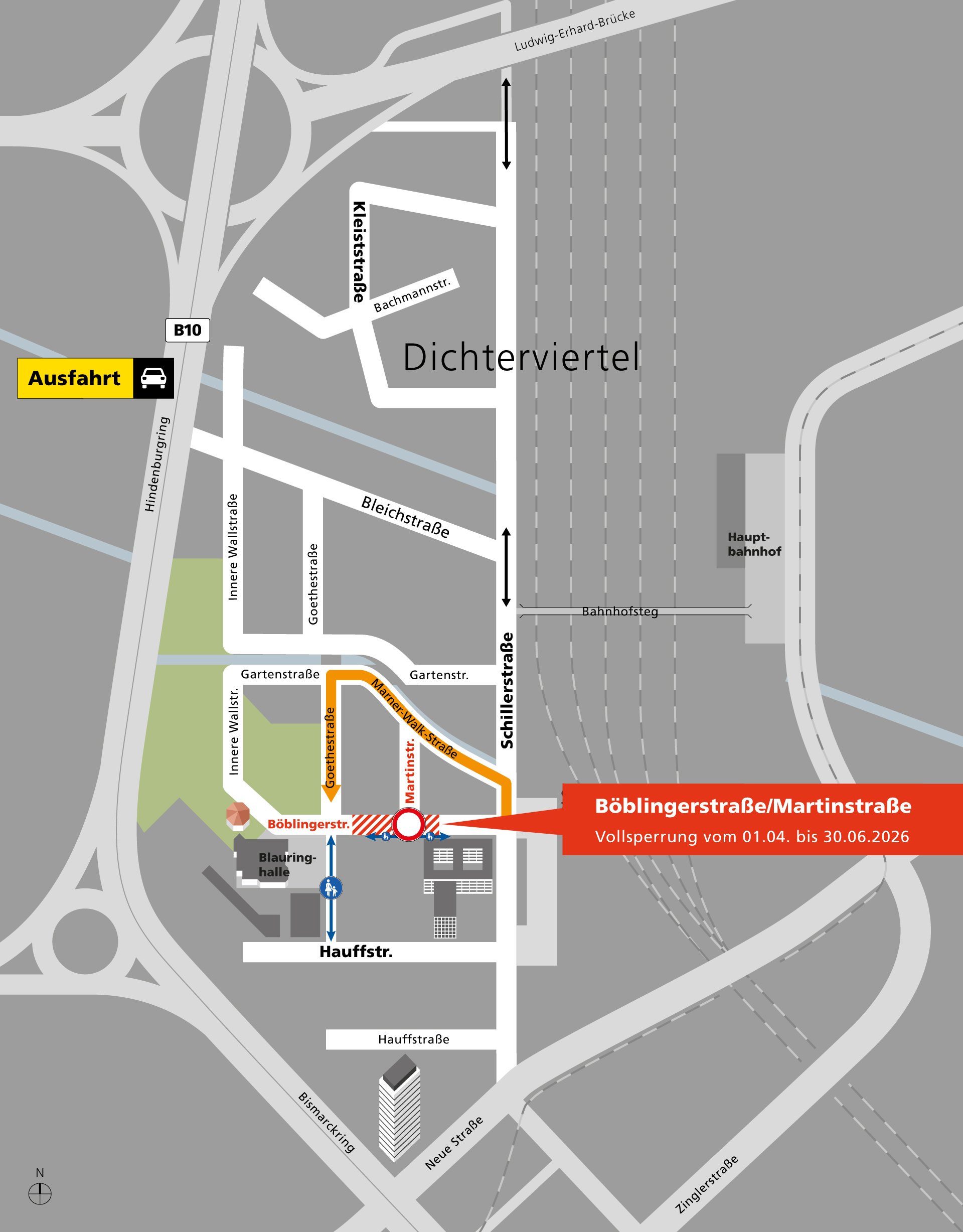 Dichterviertel: Vollsperrung Böblingerstraße/Martinstraße