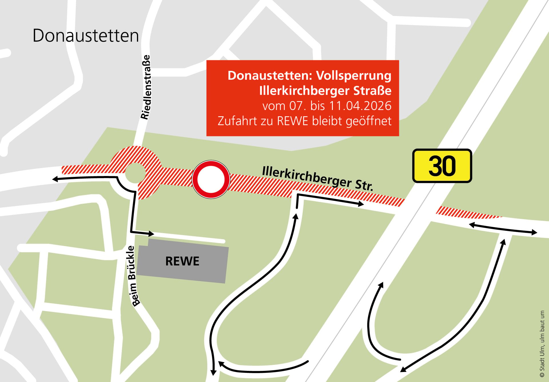 Sperrung Illerkirchberger Str. v. 07. - 11.04.2026
