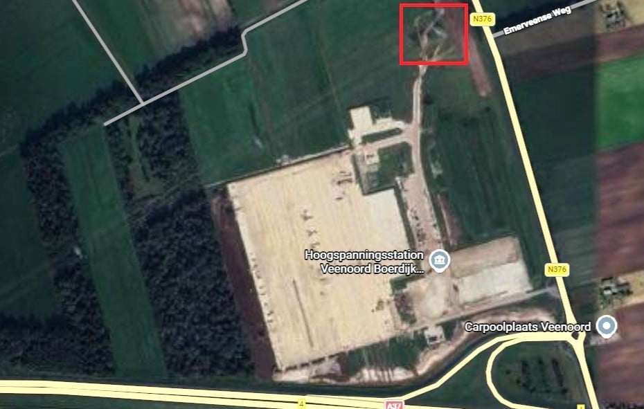Rood omkaderd is de locatie van de mast waar een nieuw opstijgpunt komt.