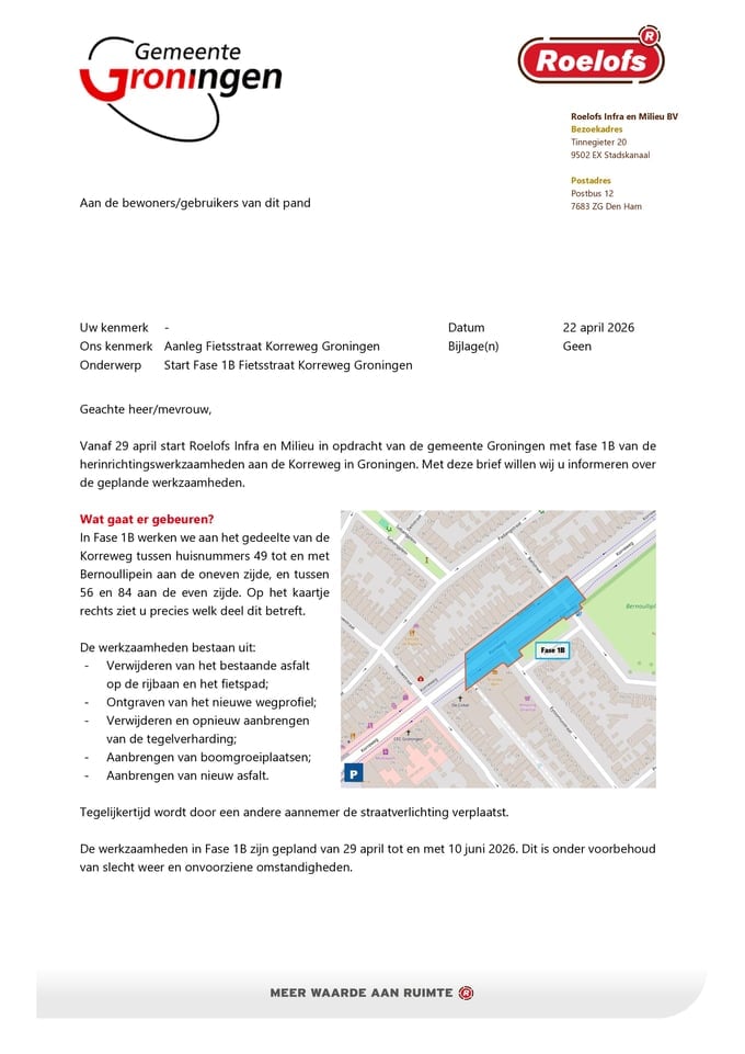 Vanaf 29 april  starten we in een nieuwe fase . Deze brief informeert u over de werkzaamheden, de afsluitingen  en de planning.