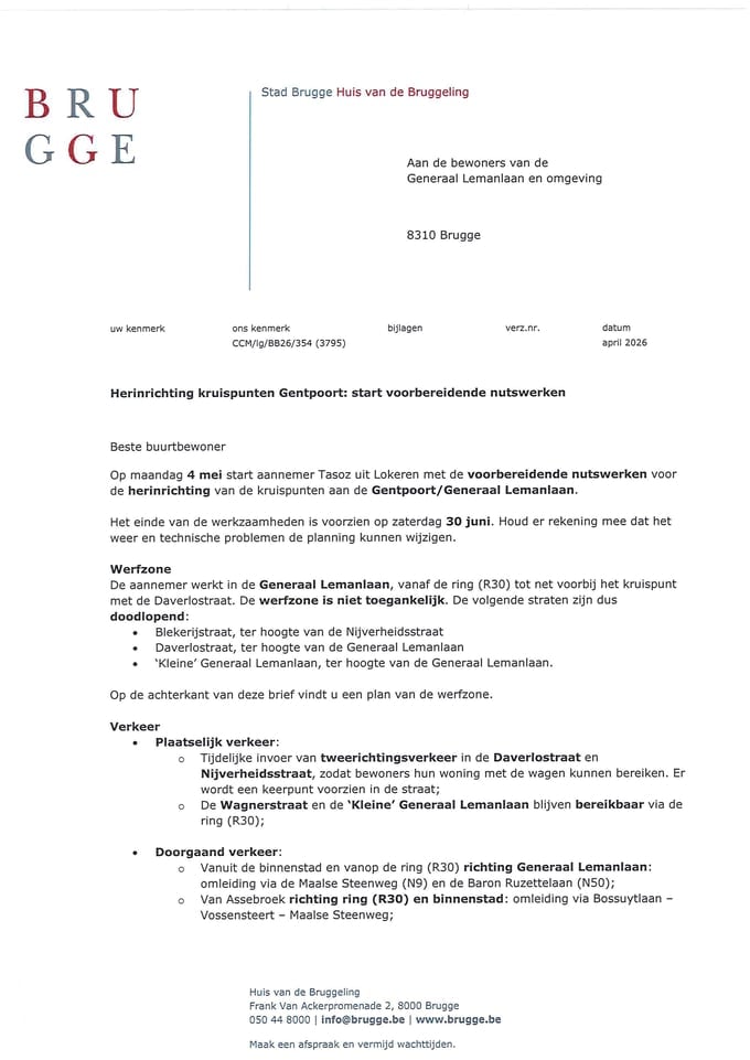 Bewonersbrief voorbereidende nutswerken