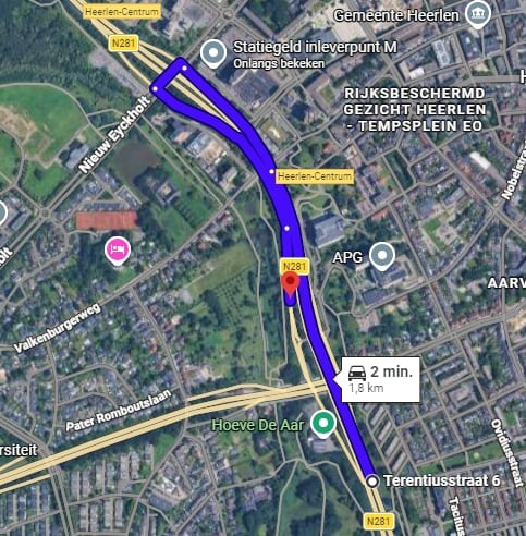 N281 afrit  Welterlaan rechts afgesloten keren via Looierstraat naar Welterlaan afrit links