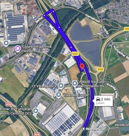 N281 afrit Avantis rechts afgesloten keren via Beitel naar afrit Avantis links