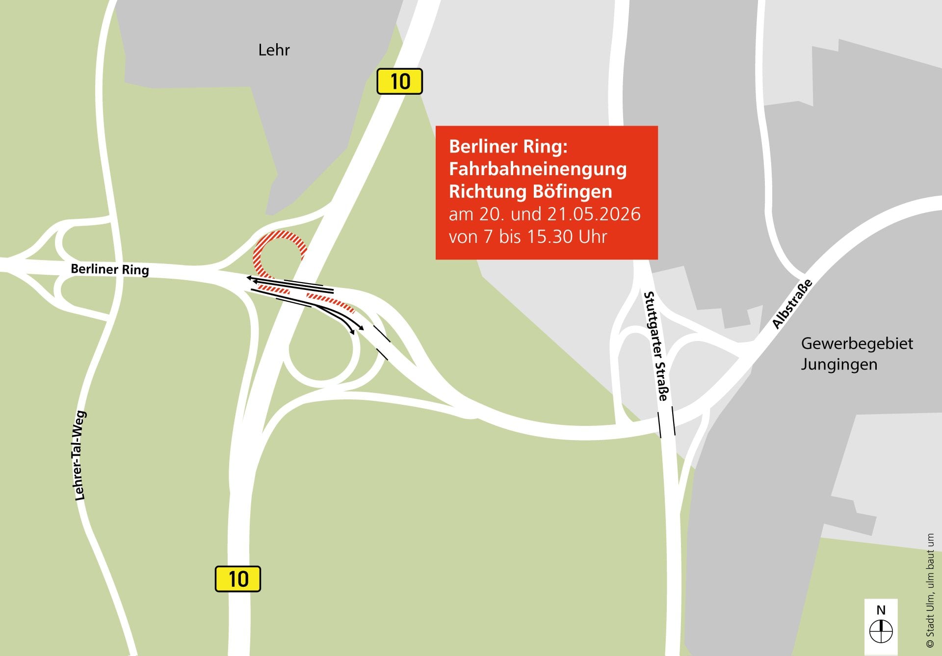 Berliner Ring Richtung Böfingen: Spursperrung am 20.+21.05.2026