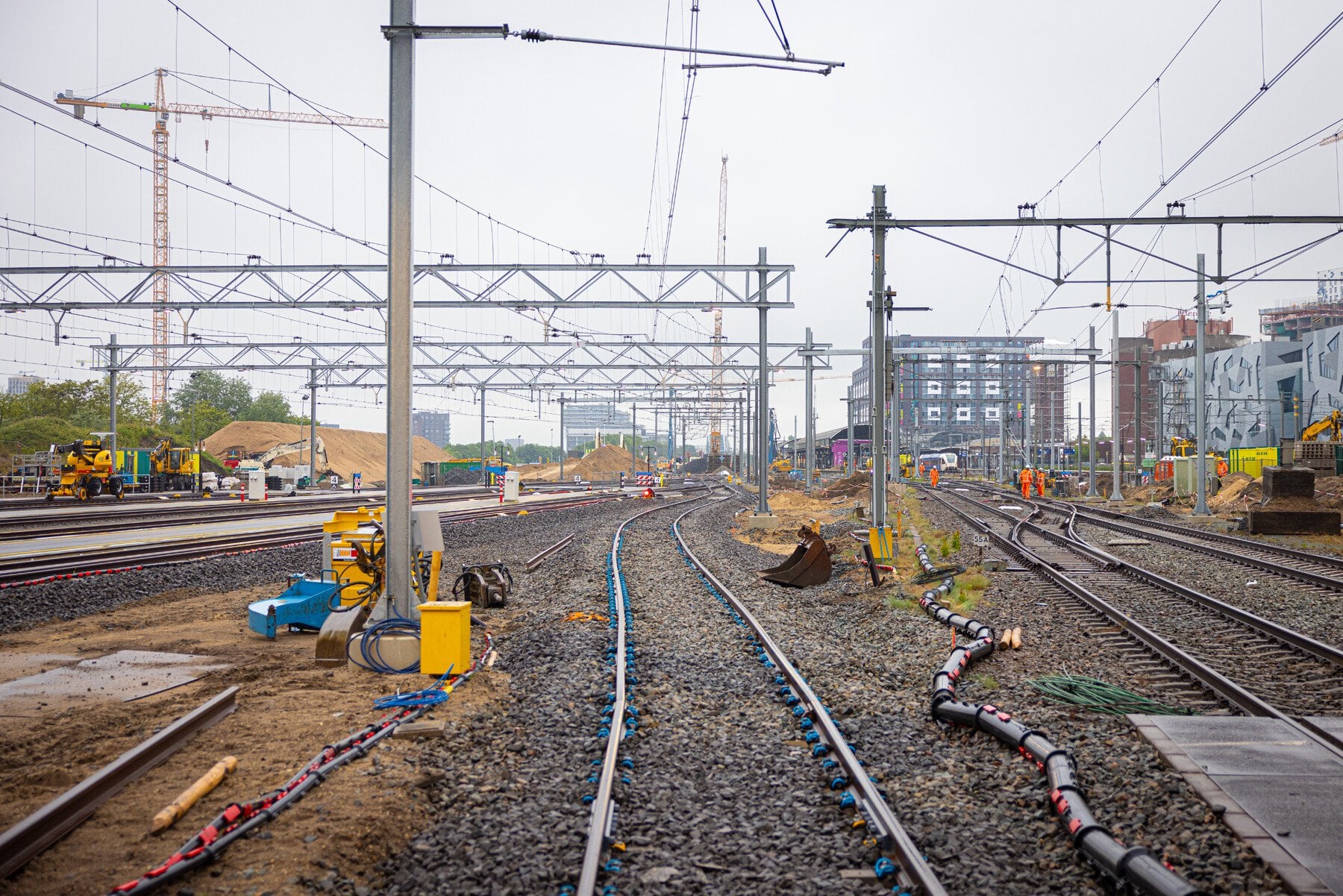 Beeld vanuit opstelterrein richting station Nijmegen