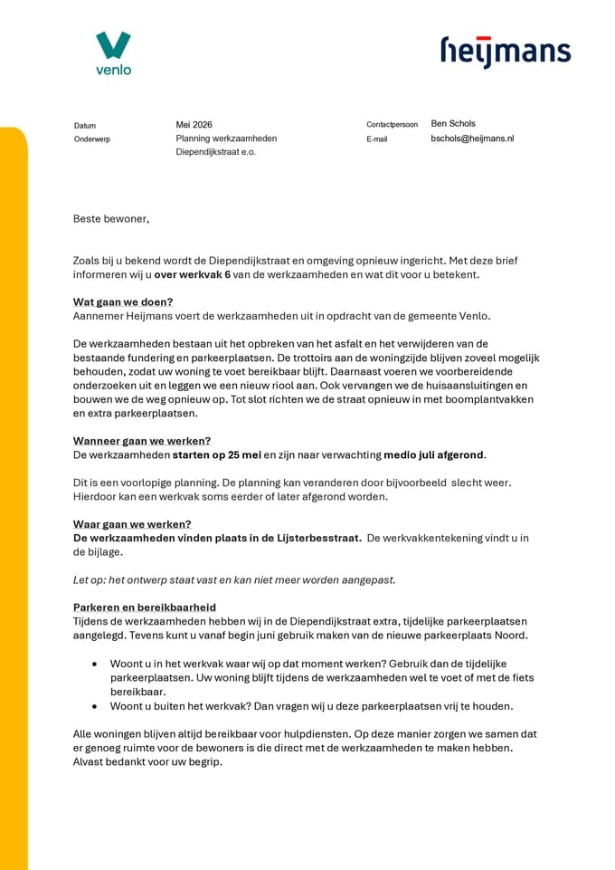 Bewonersbrief Lijsterbesstraat werkvak 6.