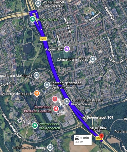 John F. Kennedylaan  naar de N281 via af en toerit Welterlaan
