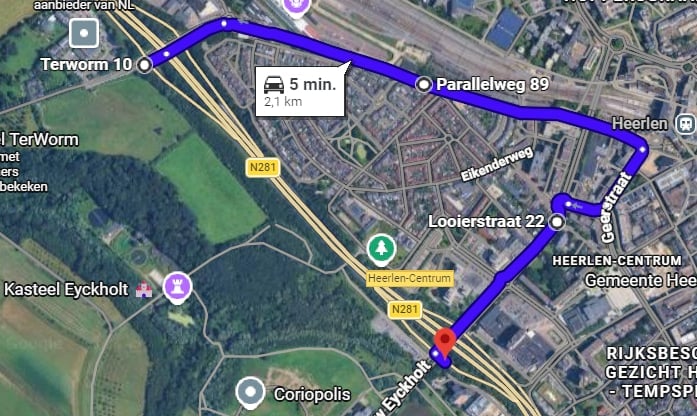 Toerit Terworm via Parallelweg en Looijerstraat richting de N281