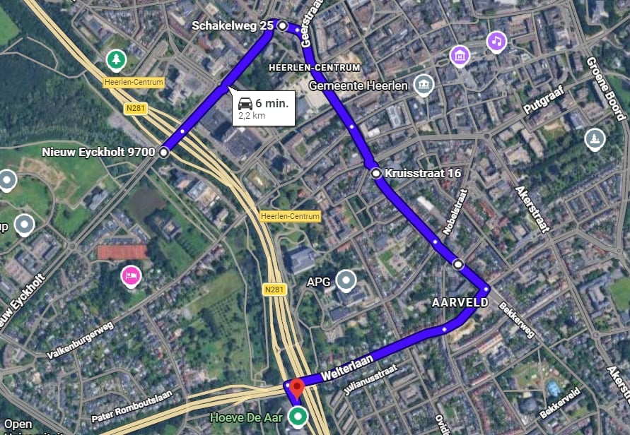 Toerit Looierstraat > Schakelweg > Geerstraat > Kruisstraat > Welterlaan richting de N281