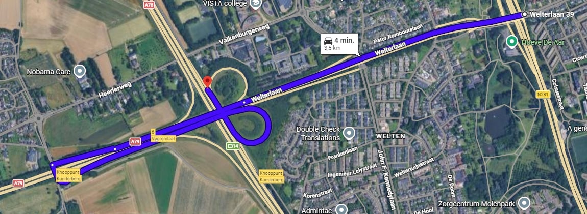 toerit Welterlaan omleiden via de A79 af en toerit Kunderberg > A76