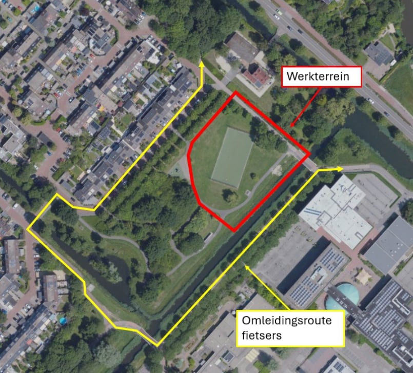 werkterrein en omleiding fietsers