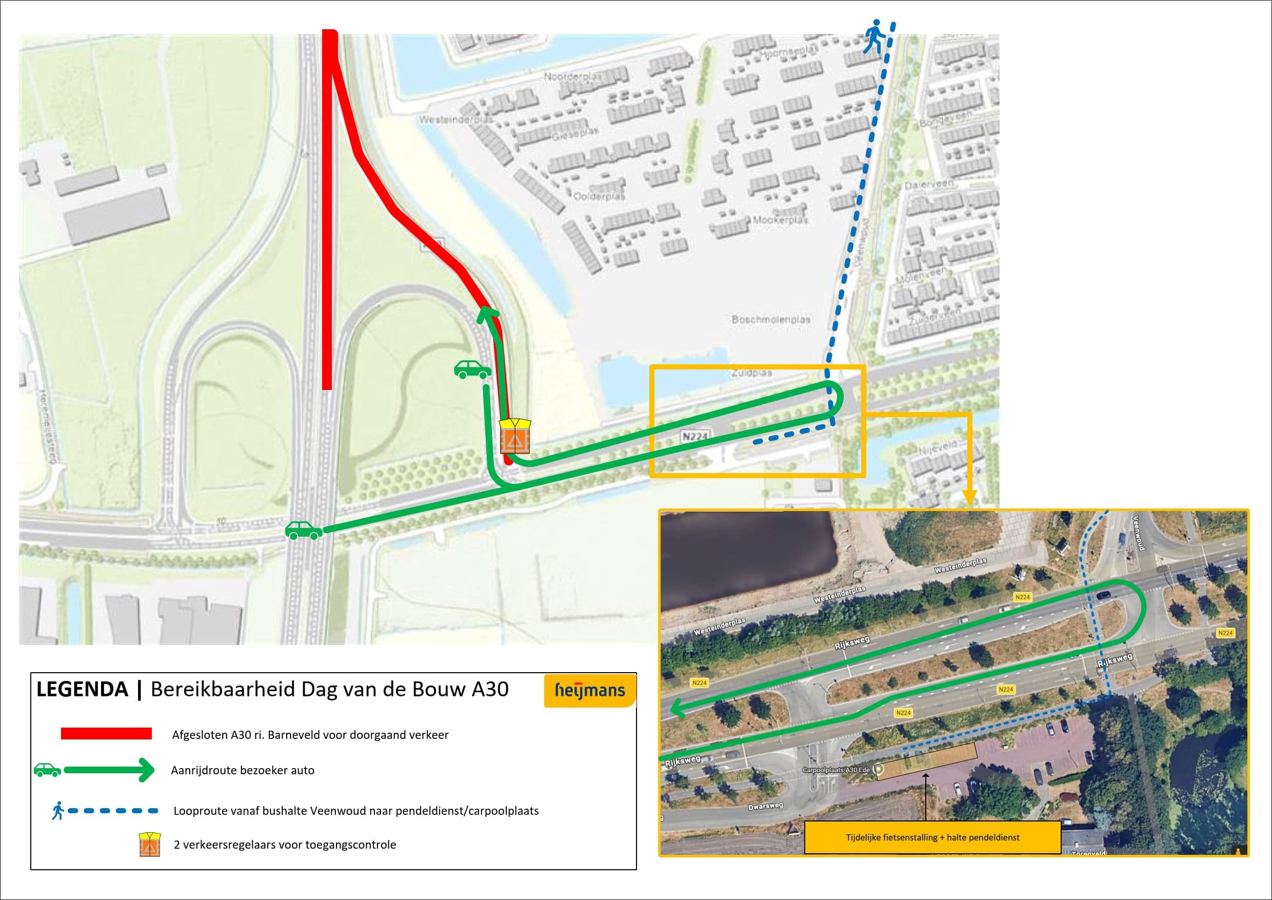 Bereikbaarheid Dag van de Bouw A30
Auto via toerit Ede-Noord (2)
Fiets/OV/voetgangers met pendeldienst vanaf Carpool Ede-Noord