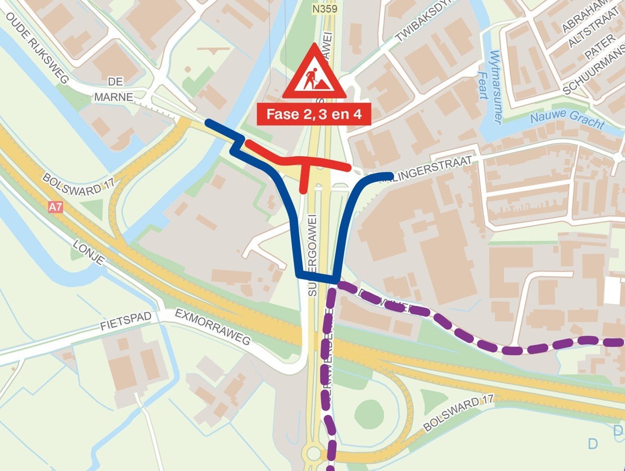 De nieuwe tijdelijke fietsroute