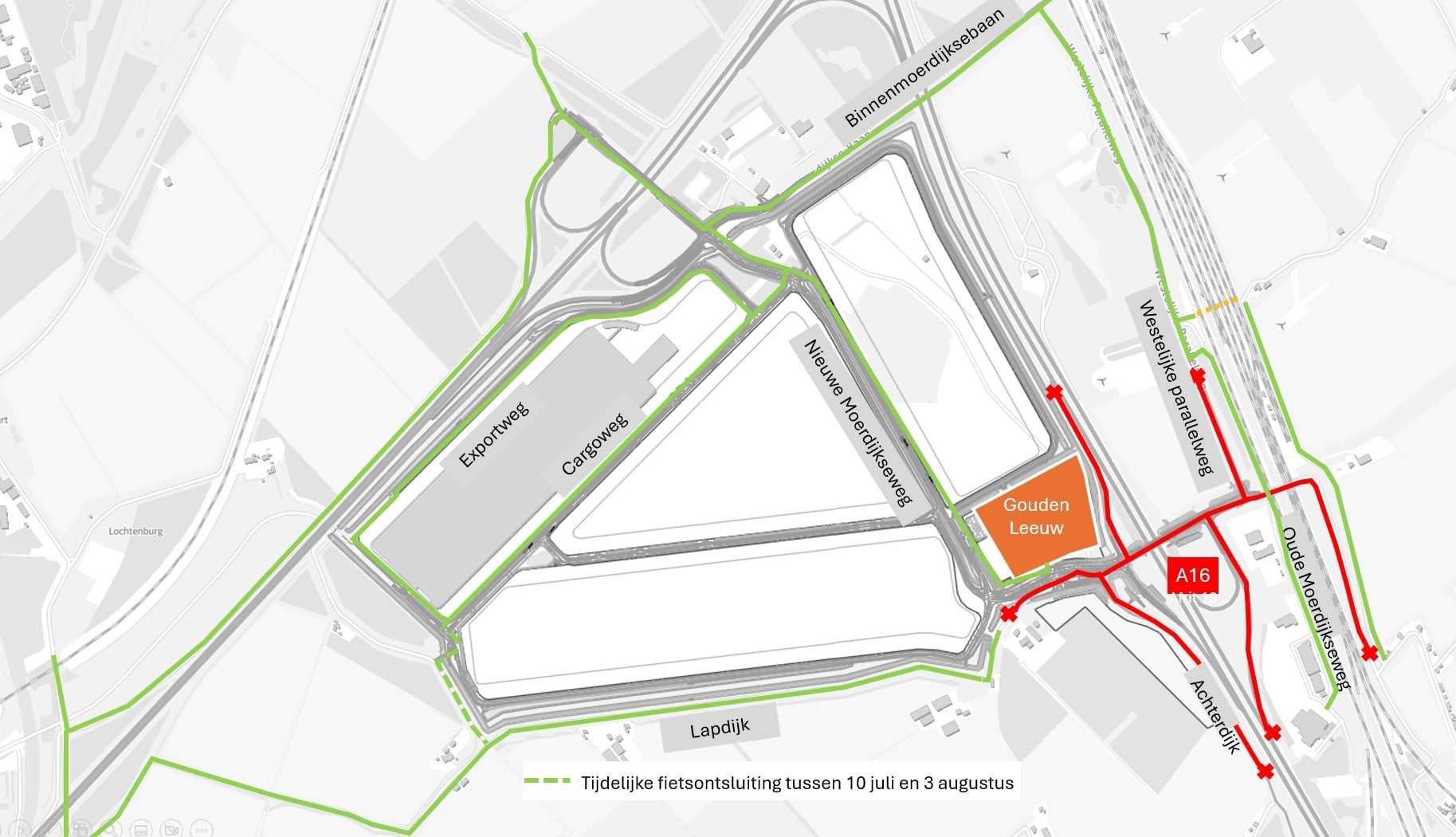 Ze de stippellijn linksonder voor de fietsbrug