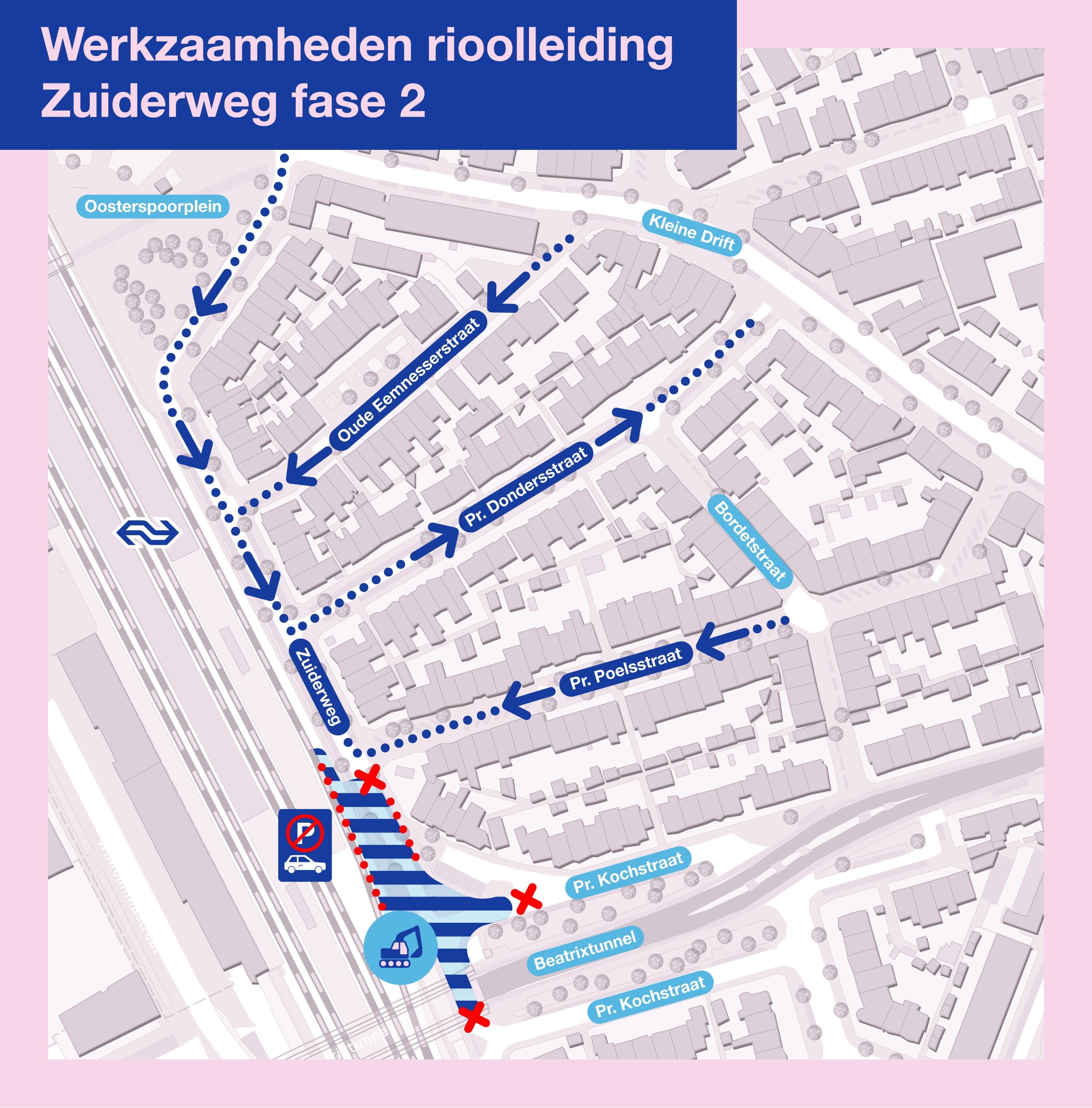 Kaartje verkeersmaatregelen en omleidingen fase 2