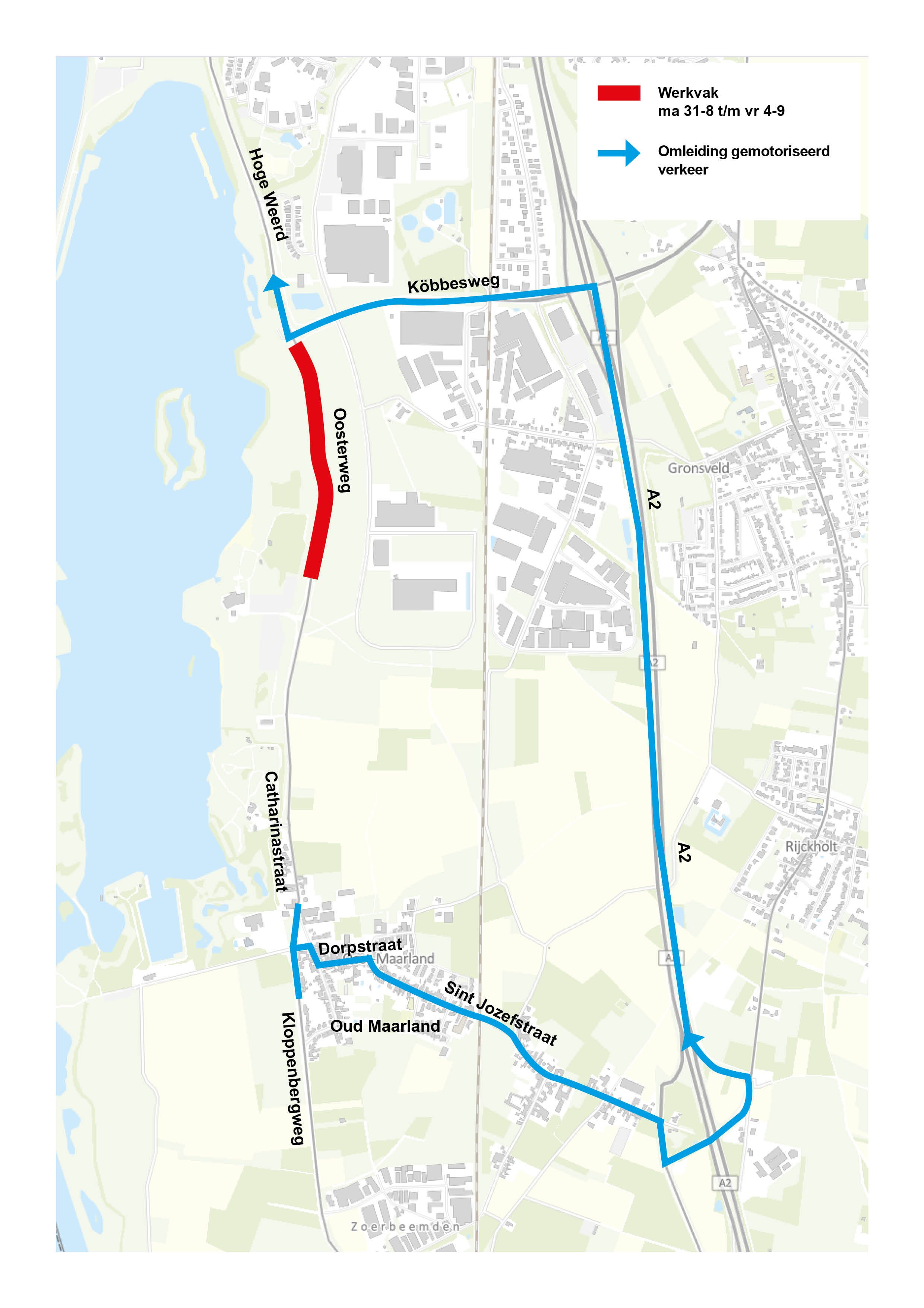 Afb 4.: Omleiding werkvak Oosterweg richting het noorden