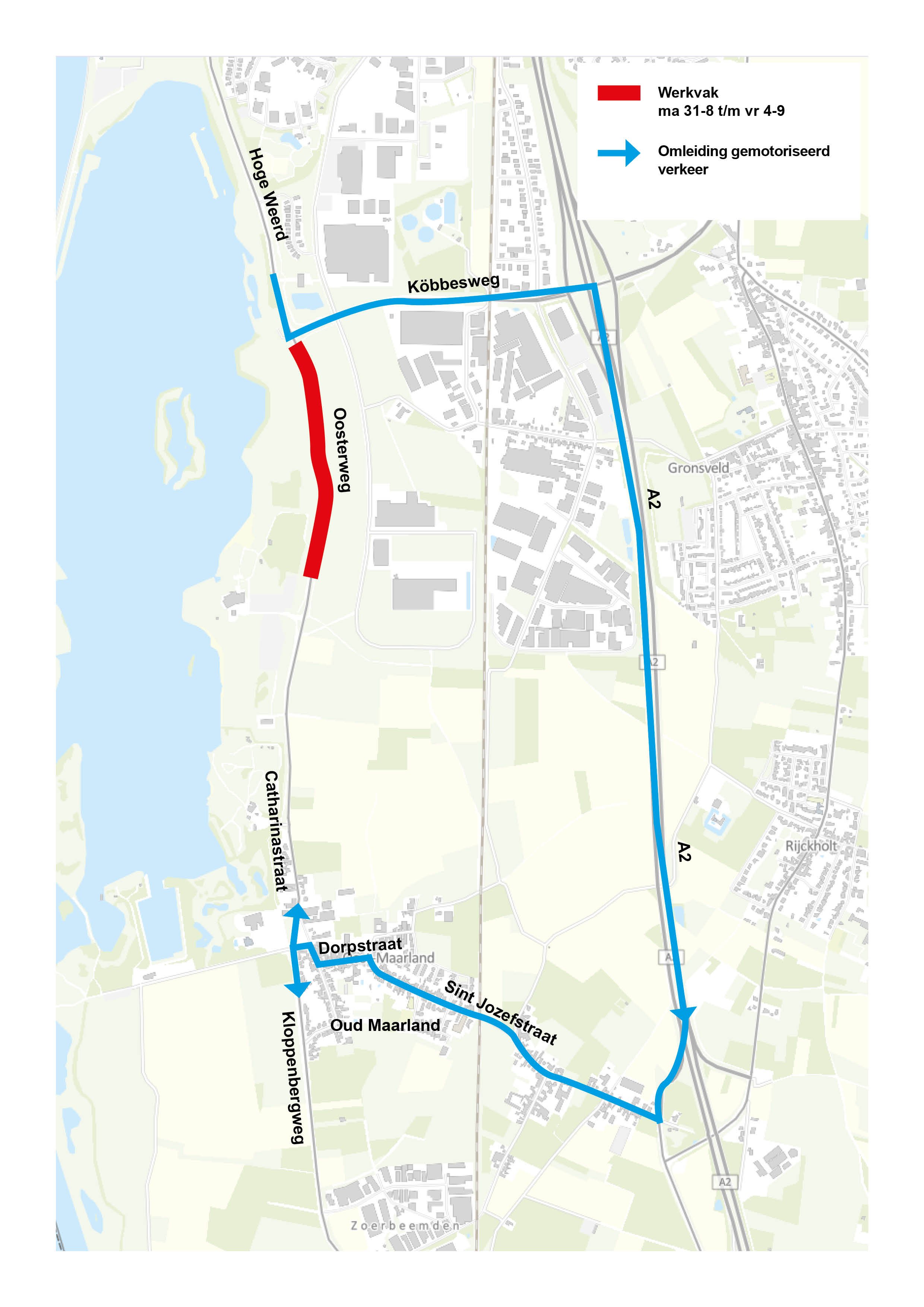 Afb 5.: Omleiding werkvak Oosterweg richting het zuiden