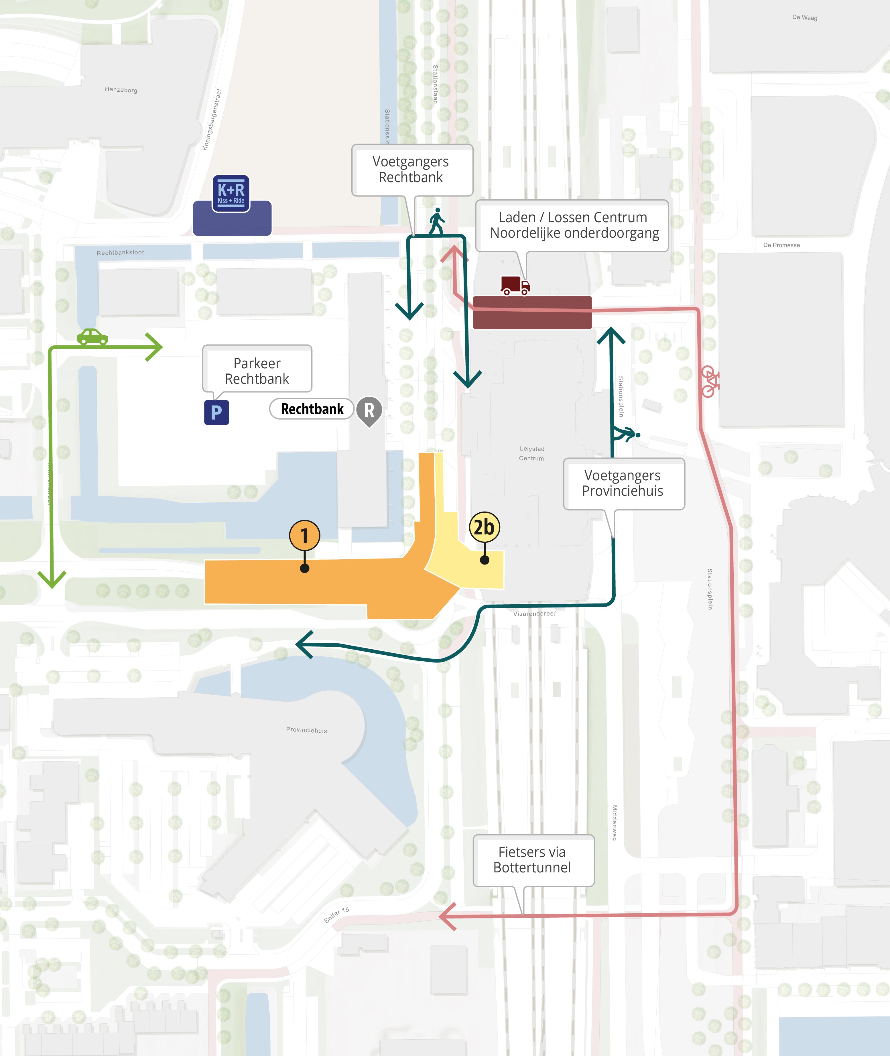 Lokale omleiding en looproutes huidige fase