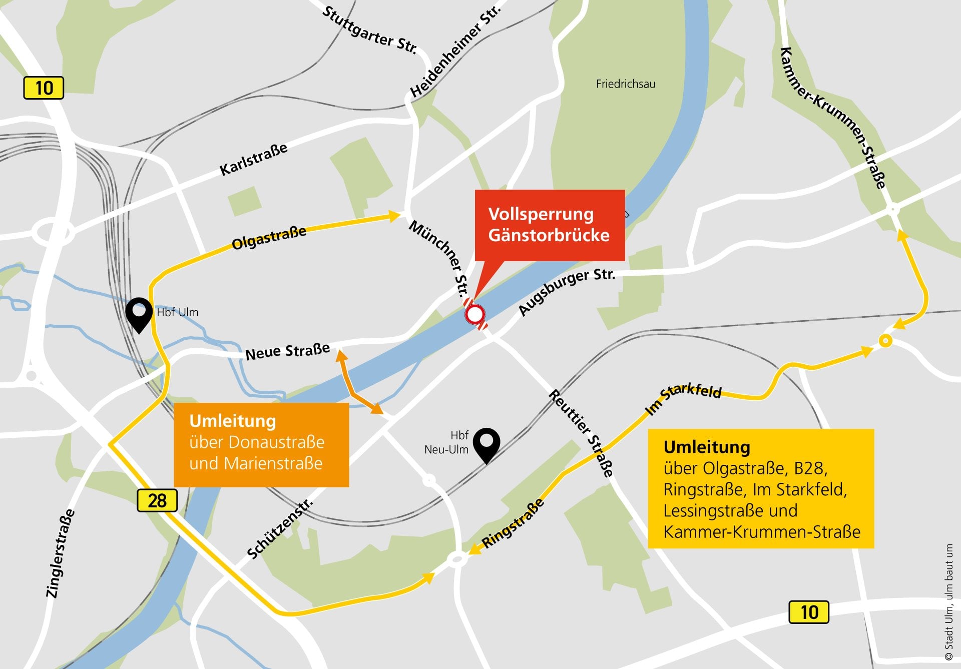 Umleitungsempfehlung Vollsperrung Gänstorbrücke