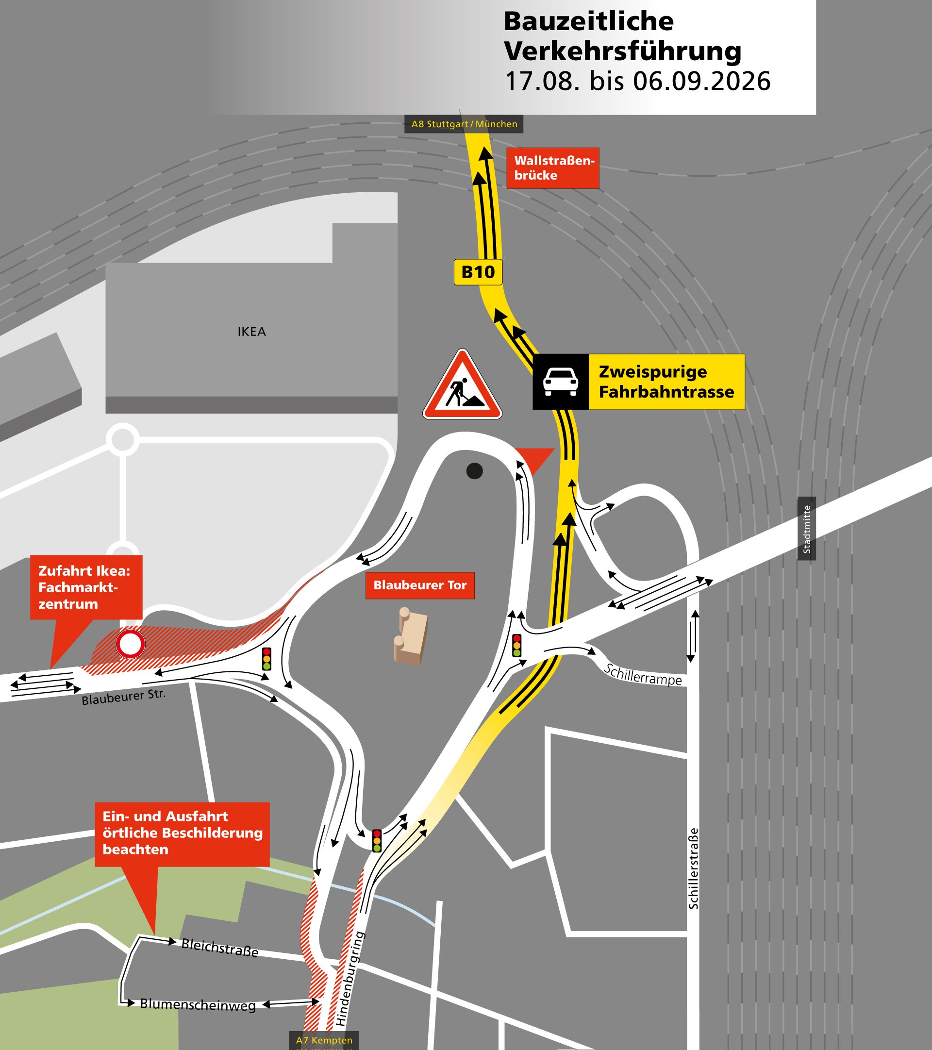 Bauzeitliche Verkehrsführung Blaubeurer Ring vom 17.08. bis 6.09.2026