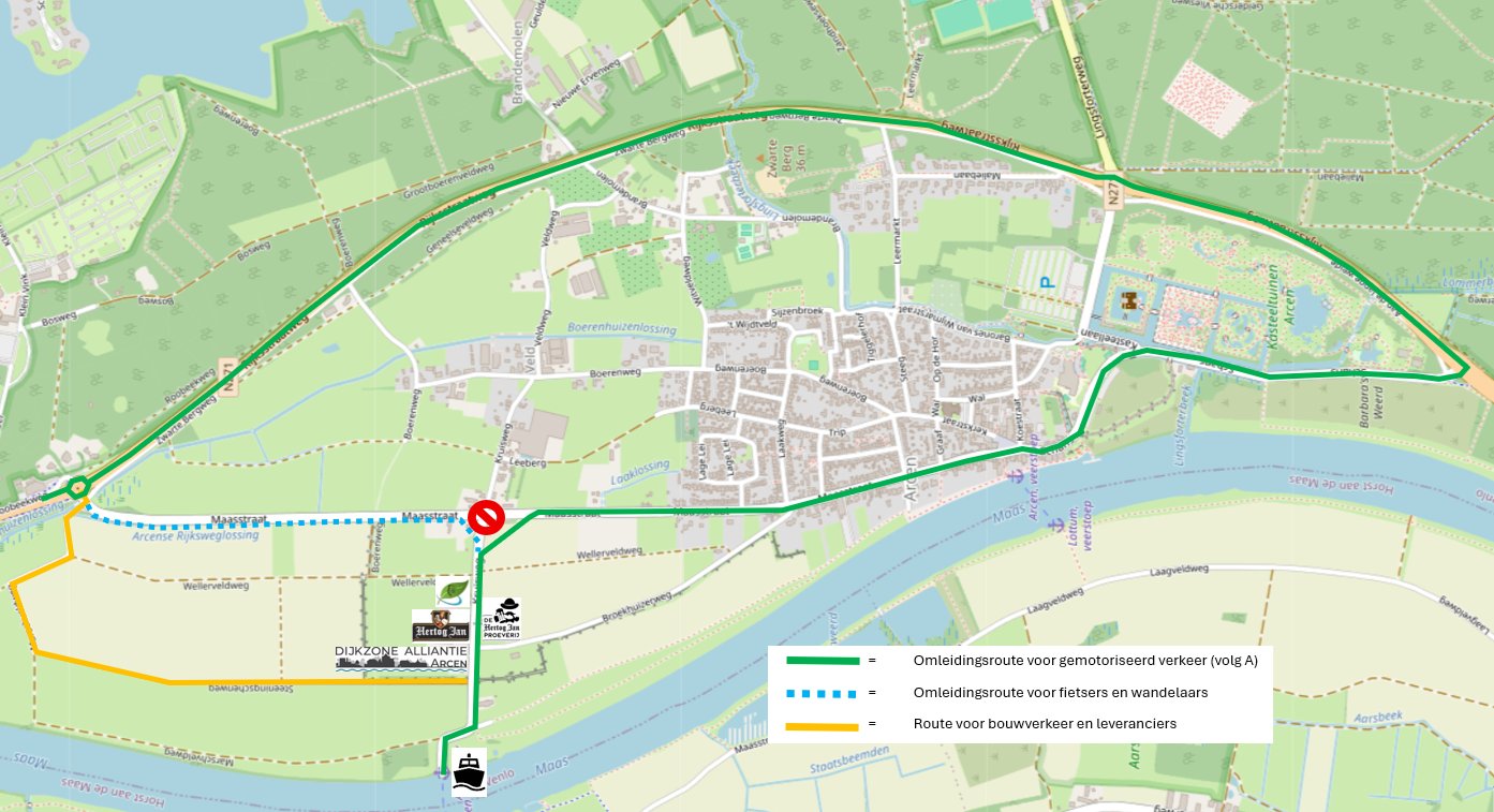 Omleidingen bij afsluiting kruising Maasstraat-Kruisweg
