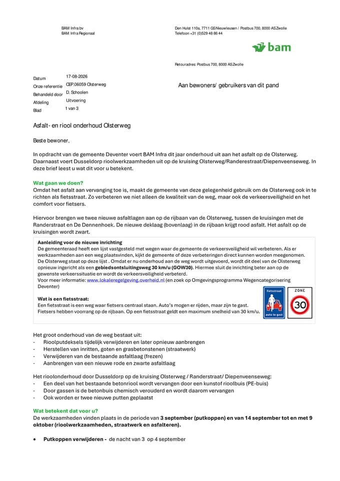 Bewonersbrief Olsterweg