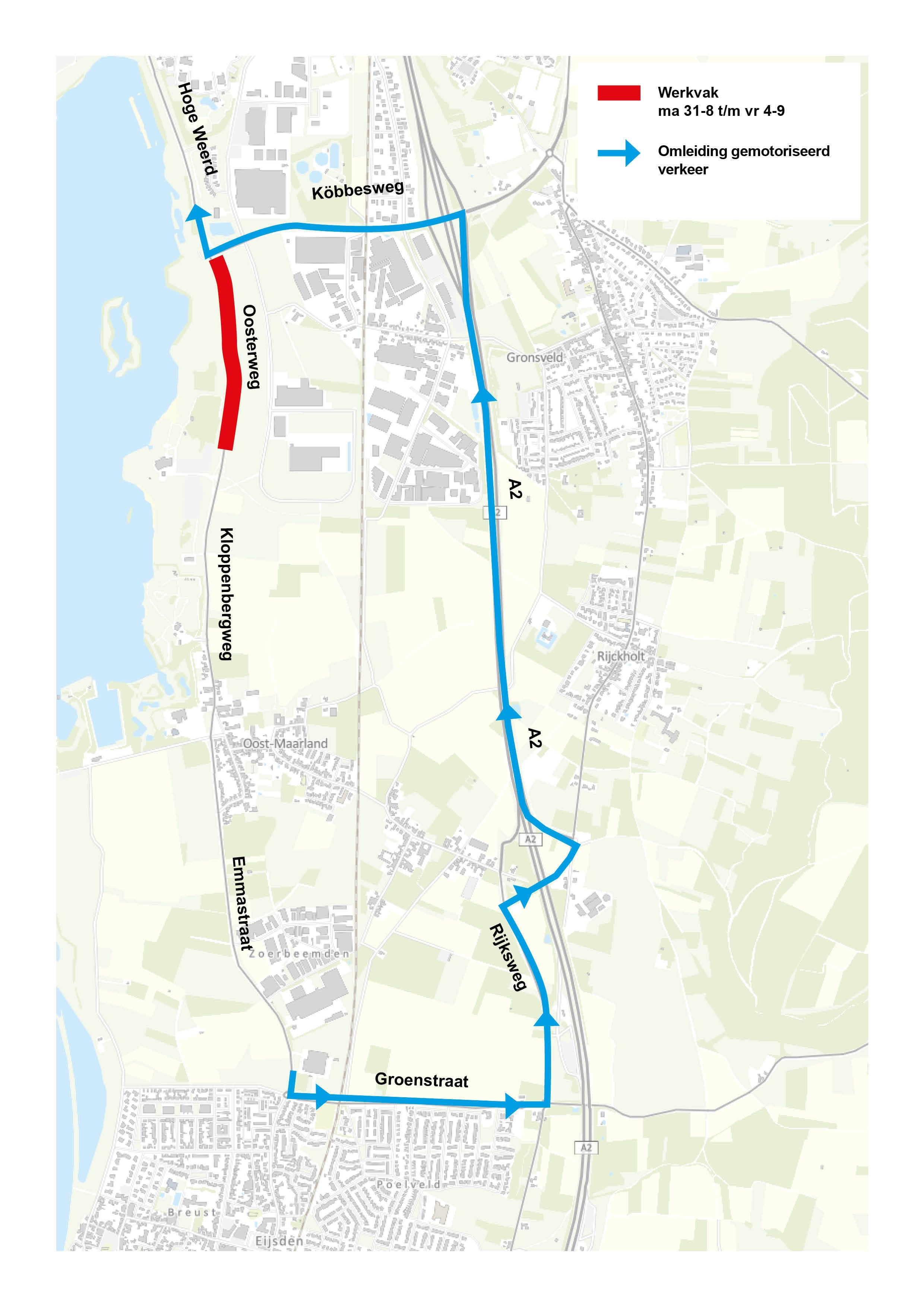 Afb 4.: Omleiding werkvak Oosterweg richting het noorden