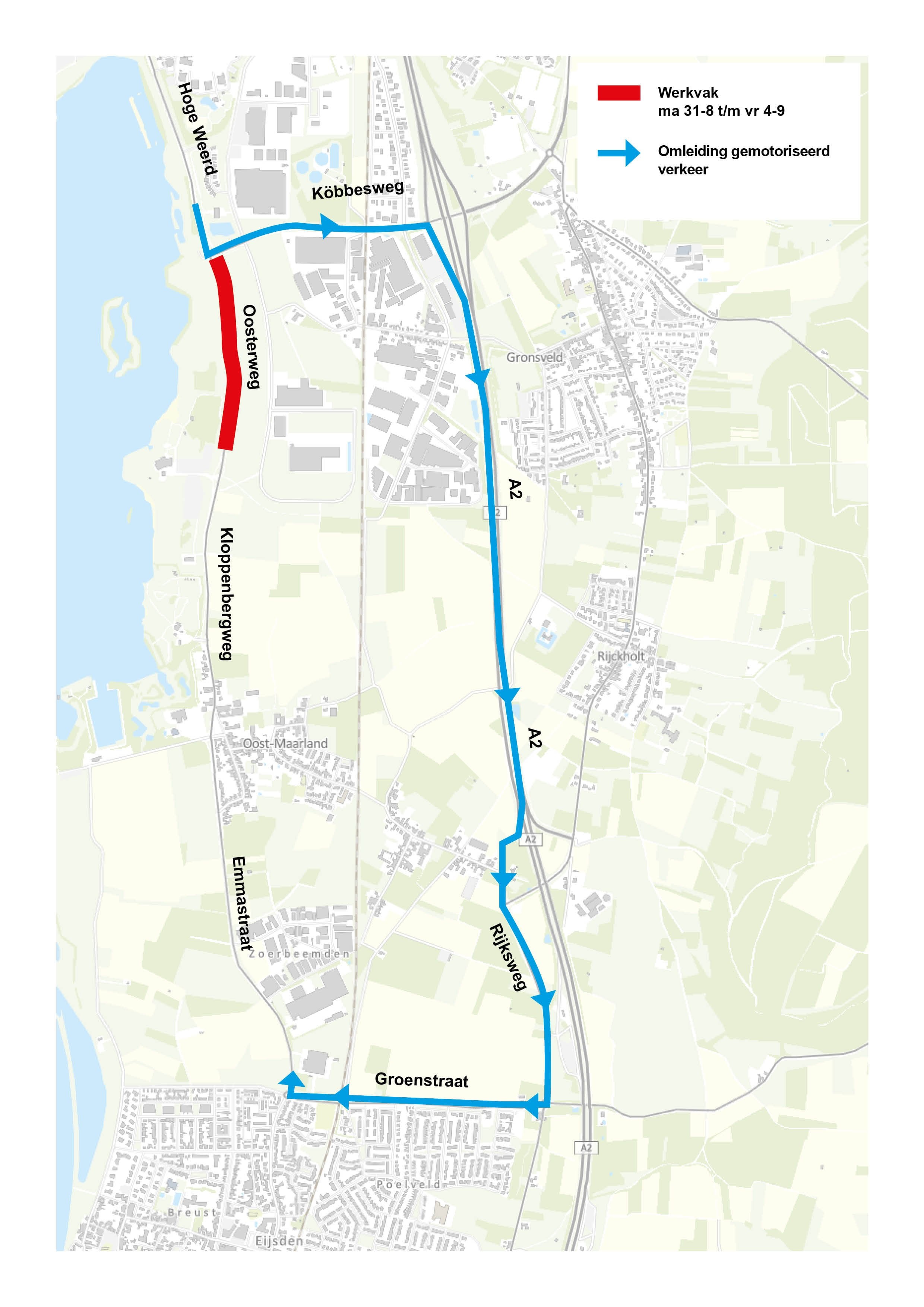 Afb 5.: Omleiding werkvak Oosterweg richting het zuiden