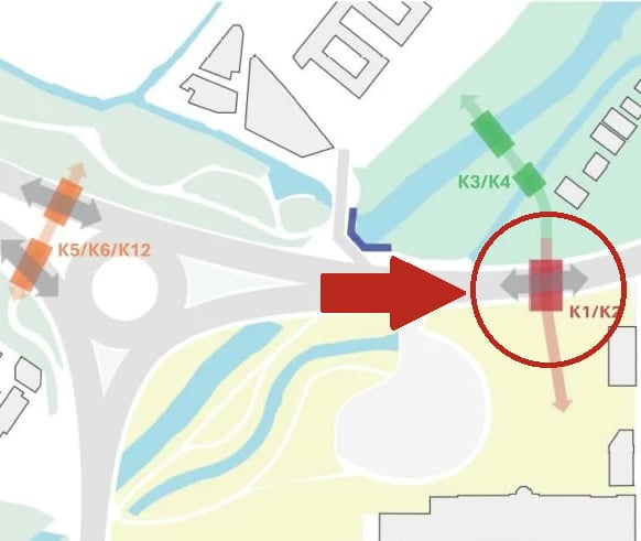 Locatie op  plan van K2b - vlak voor stationsplein