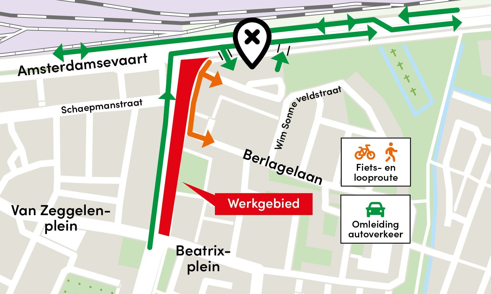 Aan de Amsterdamsevaart is een tijdelijke in- en uitrit aangelegd, zodat het bedrijventerrein en de woningen aan de Amsterdamsevaart 268–278, evenals de Joodse begraafplaats, bereikbaar blijven.